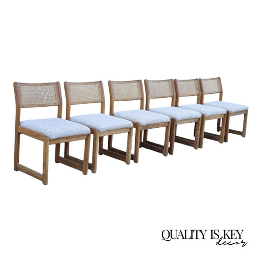 Whitaker Furniture Oak Wood Cane Back Modern Dining Side Chairs - Set of 6