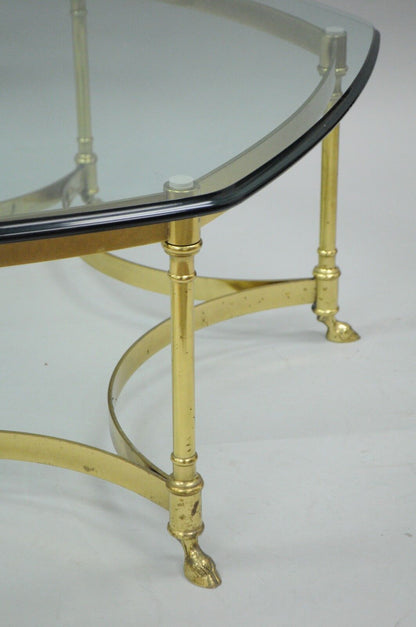 Vintage Labarge Brass Hoof Foot Hollywood Regency Hexagonal Glass Coffee Table