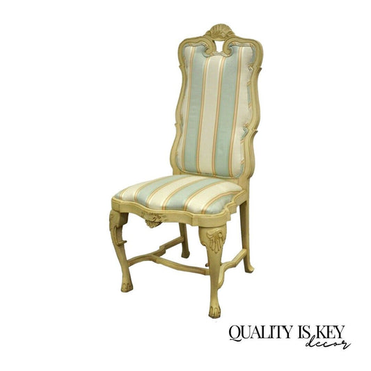 Vintage Swedish Rococo French Style Shell Carved Cream Painted Side Accent Chair