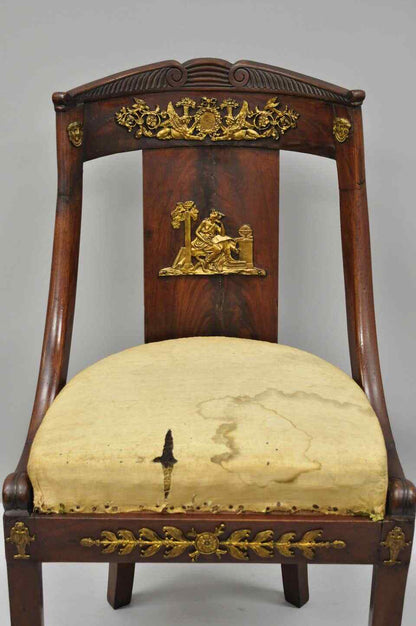 Early 19th Century French Empire Regency Mahogany Side Chair with Bronze Ormolu