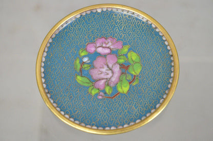 Vintage Brass Enamel Cloisonne Small Trinket Dish Set - Blue