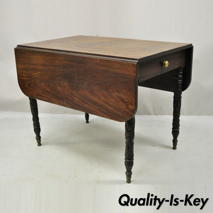 19th Century American Sheraton Mahogany Drawer Drop Leaf Breakfast Dining Table