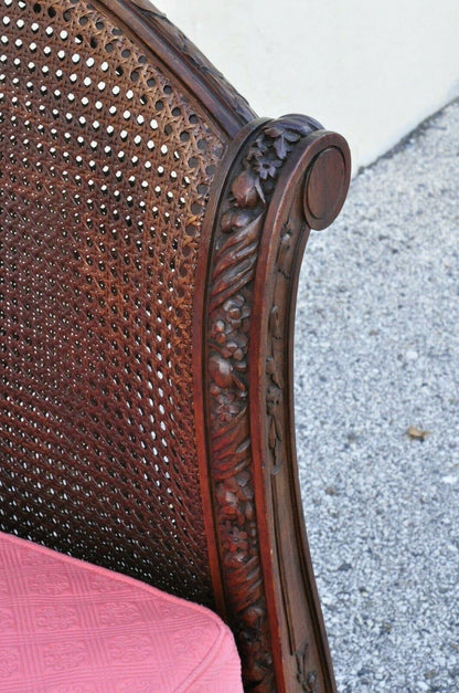 19th C. French Louis XVI Carved Walnut & Cane Daybed Sofa with Custom Mattress