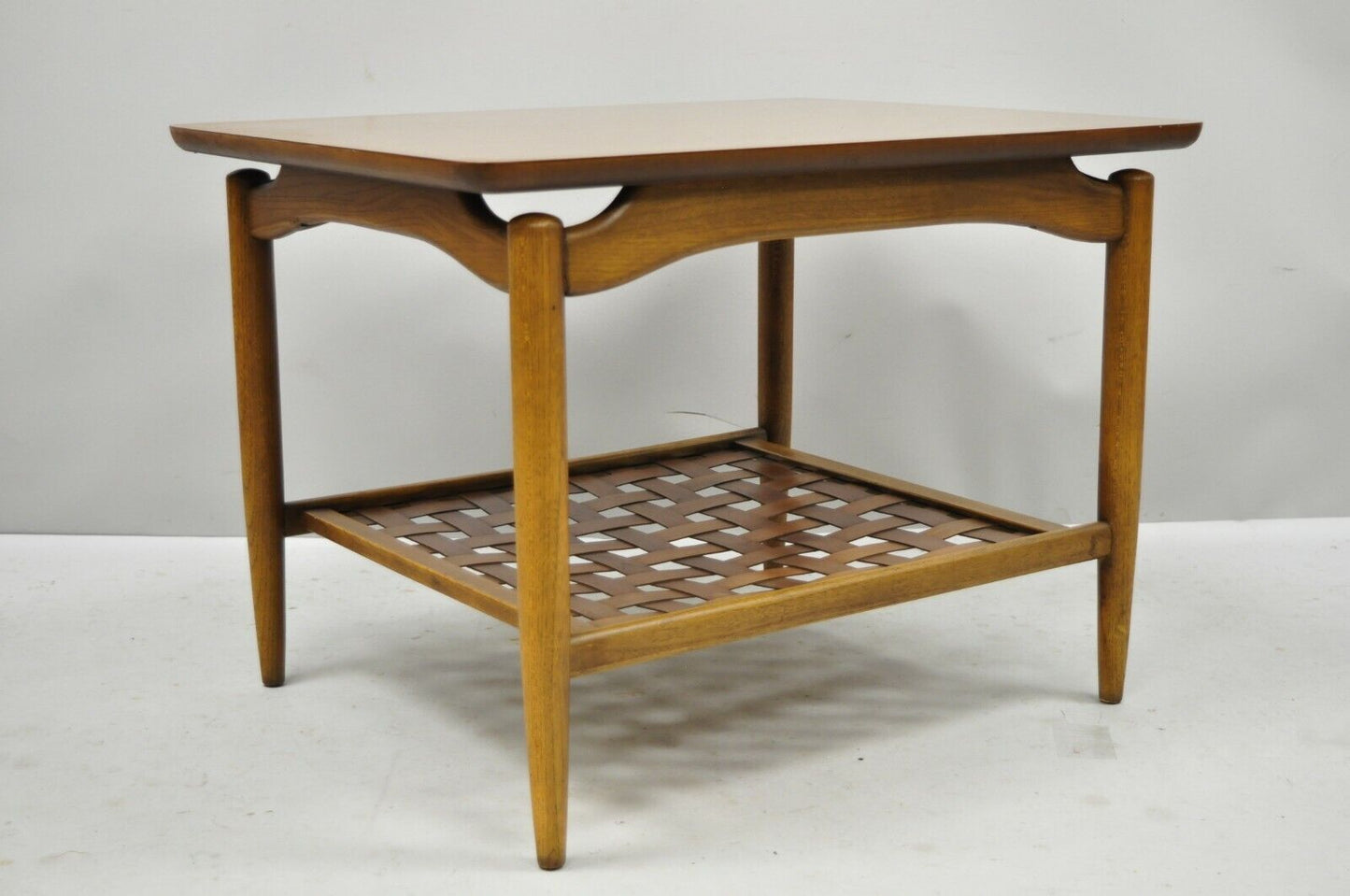 Mid Century Modern Lane Altavista Walnut Woodgrain Laminate Lattice End Table