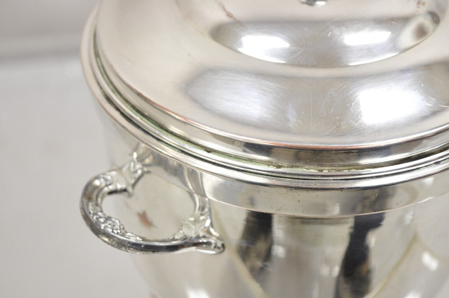 Vintage PS Co. Regency Style Silver Plated Ice Bucket with Lid and Glass Lining