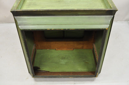 Antique French Renaissance Green Distress Painted Radio Cabinet Bar Cupboard
