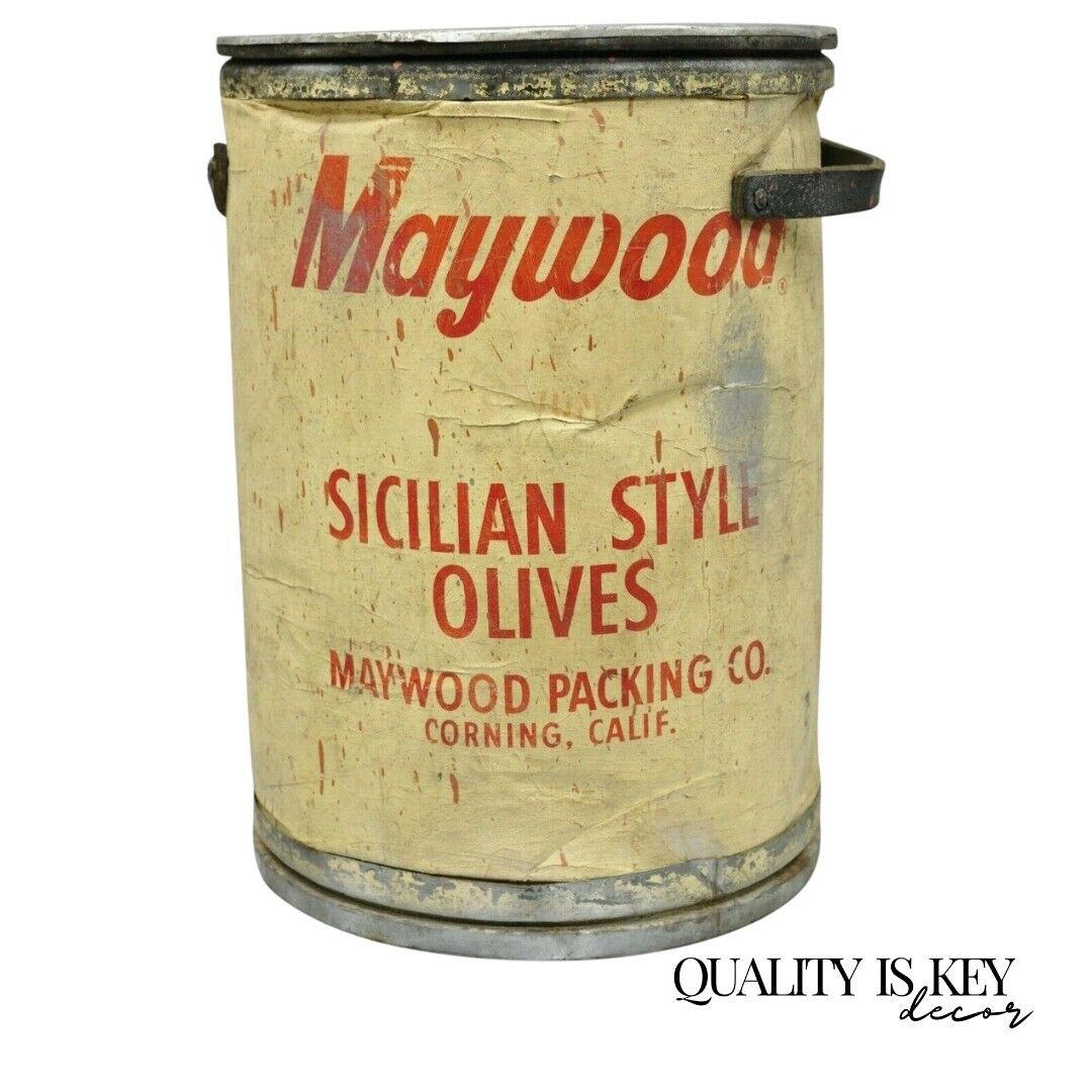 Antique Maywood Packaging Sicilian Olives Large 22" Packaging Drum Advertising