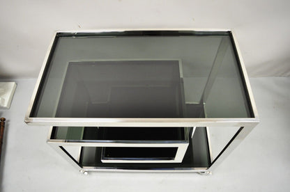 Mid Century Modern Milo Baughman Attr. 4 Tier Chrome Frame Smoked Glass Bar Cart