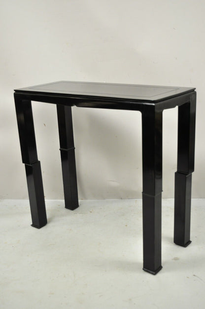 Black Lacquer James Mont Style Oriental Modern Sofa Hall Console Tables - Pair