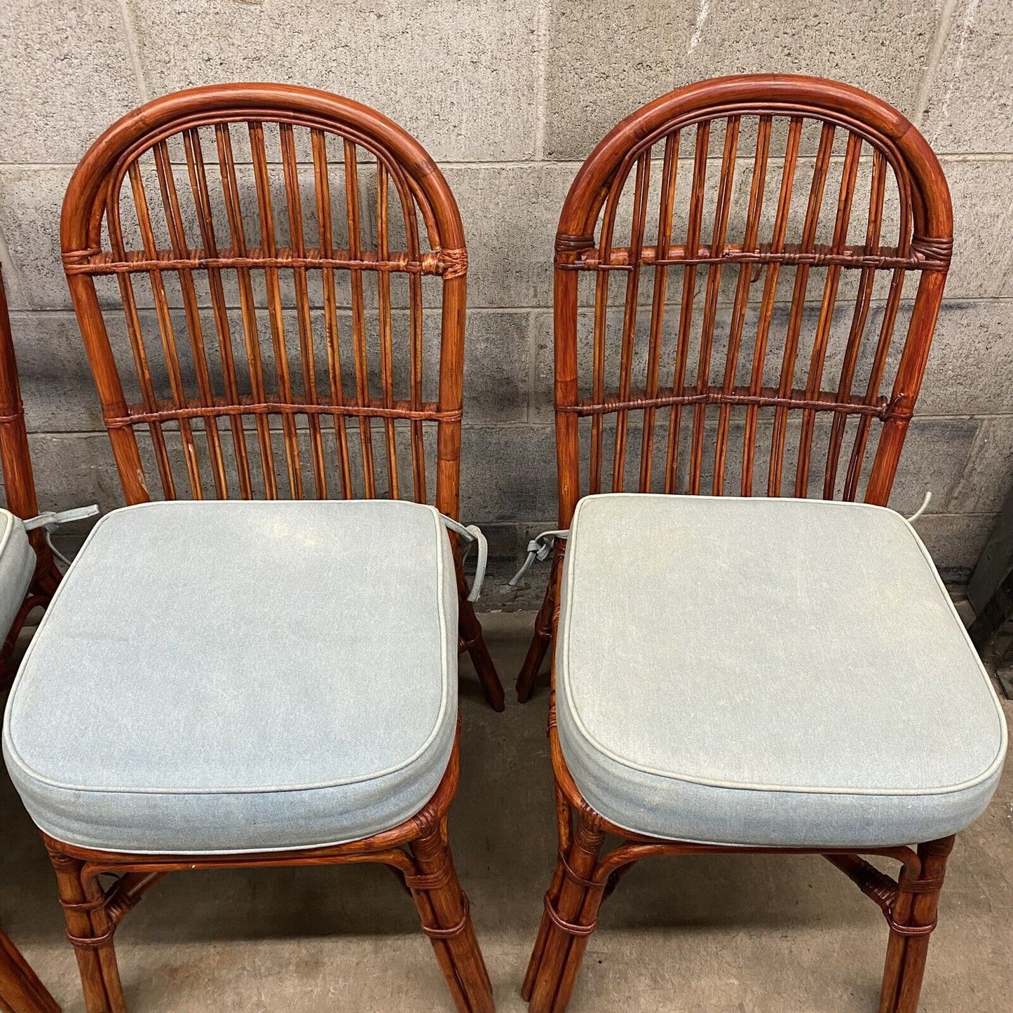 Vintage Hollywood Regency Palm Beach Bamboo Dining Side Chairs - Set of 4