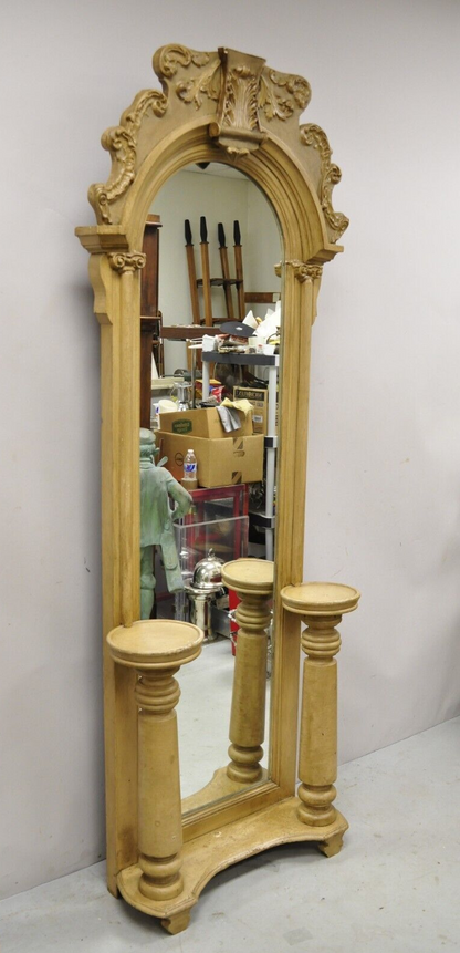 Antique American Victorian 88" Tall Hall Entry Mirror with Pedestal Plant Stands