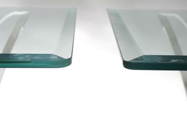 Pair of Mid Century Modern Lion in Frost Lucite Butterfly Glass Top End Tables