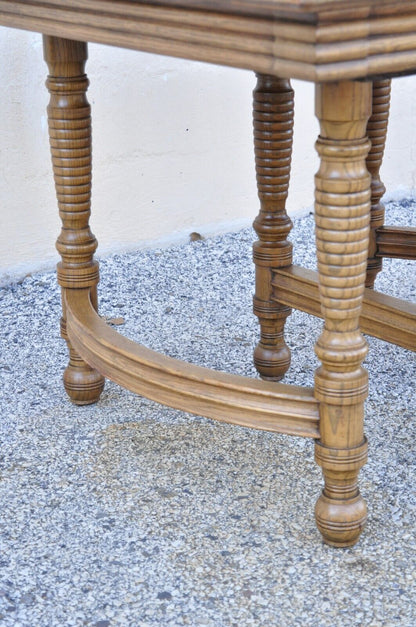 Antique American Victorian Oak Wood Square Extension Dining Table with 3 Leaves