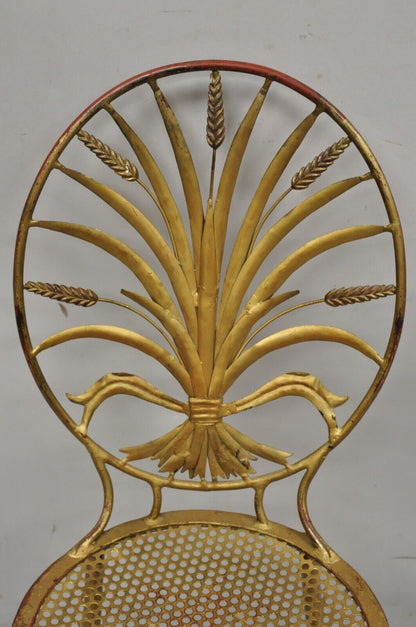 Italian Hollywood Regency Iron Tole Metal Gold Gilt Wheat Sheaf Salvadori Chair