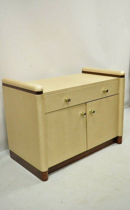 Ernest C Masi Gold Raffia Art Deco Style Bedside Cabinet Table Nightstand Chest