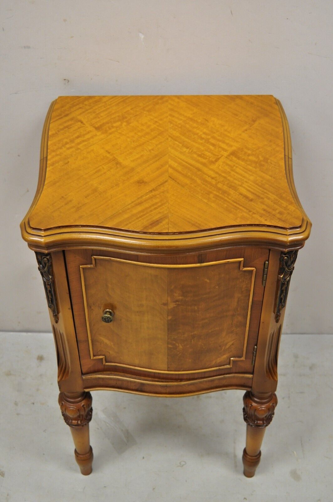 French Louis XV Style Satinwood One Door Nightstand Bedside Cabinet by Joerns