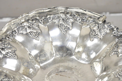 Antique English Victorian Grapevine Cluster Silver Plated Fruit Bowl Basket