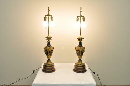 Pair of 19th Century Gilt Bronze French Neoclassical Empire Urn Form Table Lamps