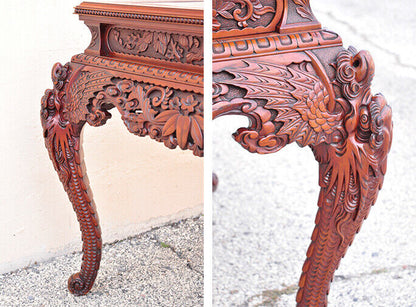 Antique Japanese Art Nouveau Dragon Carved 4 Drawer Partners Desk and Chair