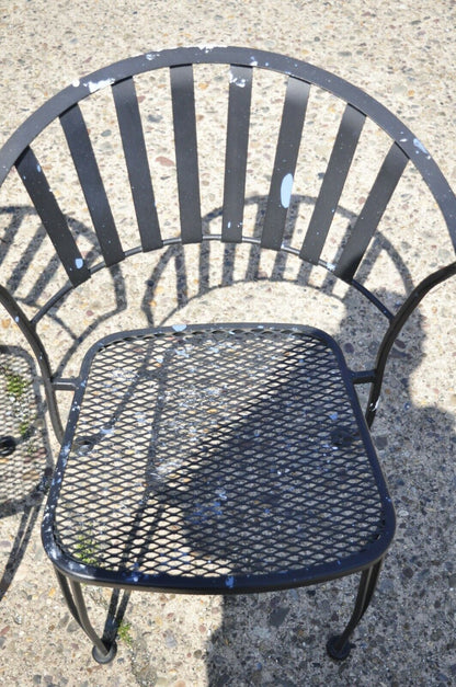 Modern Wrought Iron Barrel Back Sculptural Garden Patio Dining Chairs - Set of 4