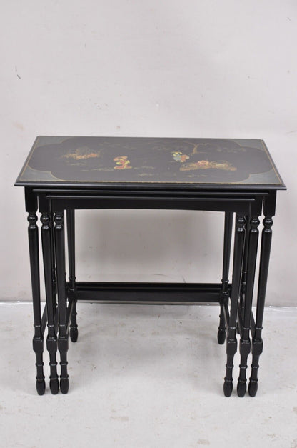 Vtg Chinoiserie Asian Inspired Black Nesting Side Tables by Paalman - Set of 3