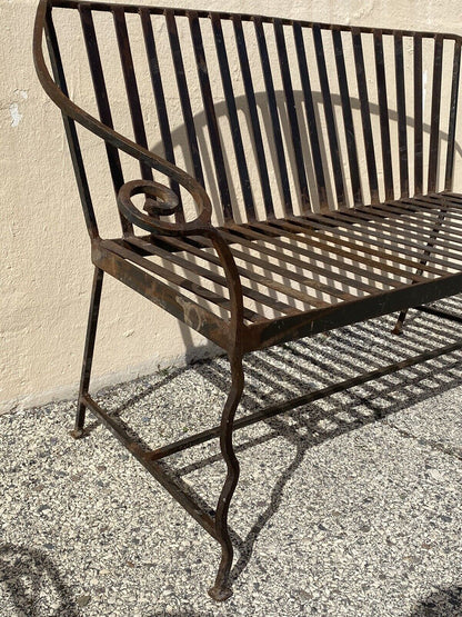 Vintage Hollywood Regency Wrought Iron Scrolling Garden Patio Loveseat Settee