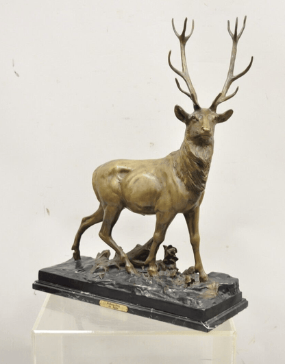 Bronze Stag Walking Deer Statue on Marble Base After Charles Paillet