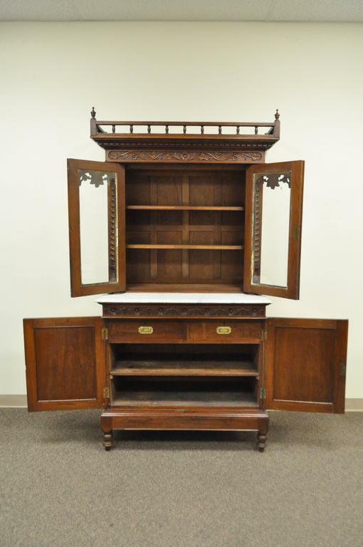 19th Century French Renaissance Walnut Bookcase Sideboard Buffet Hutch Cabinet