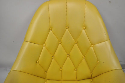 Mid Century Modern Yellow Tufted Naugahyde Swivel Butterfly Club Lounge Chair