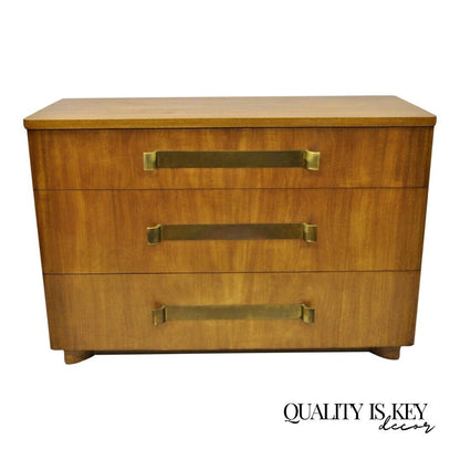 John Stuart Mid Century Modern Art Deco Birch Dresser with Sculpted Bronze Pulls