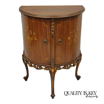 Vintage French Louis XV Style Half Round Demilune 2 Door Cabinet Side Table