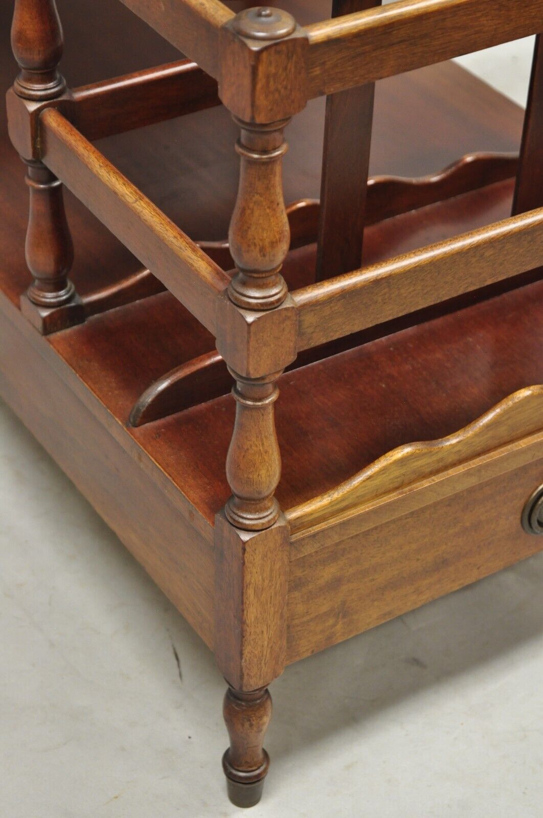 Henry Fuldner Sons Mahogany Leather Top Side End Table Canterbury Magazine Rack