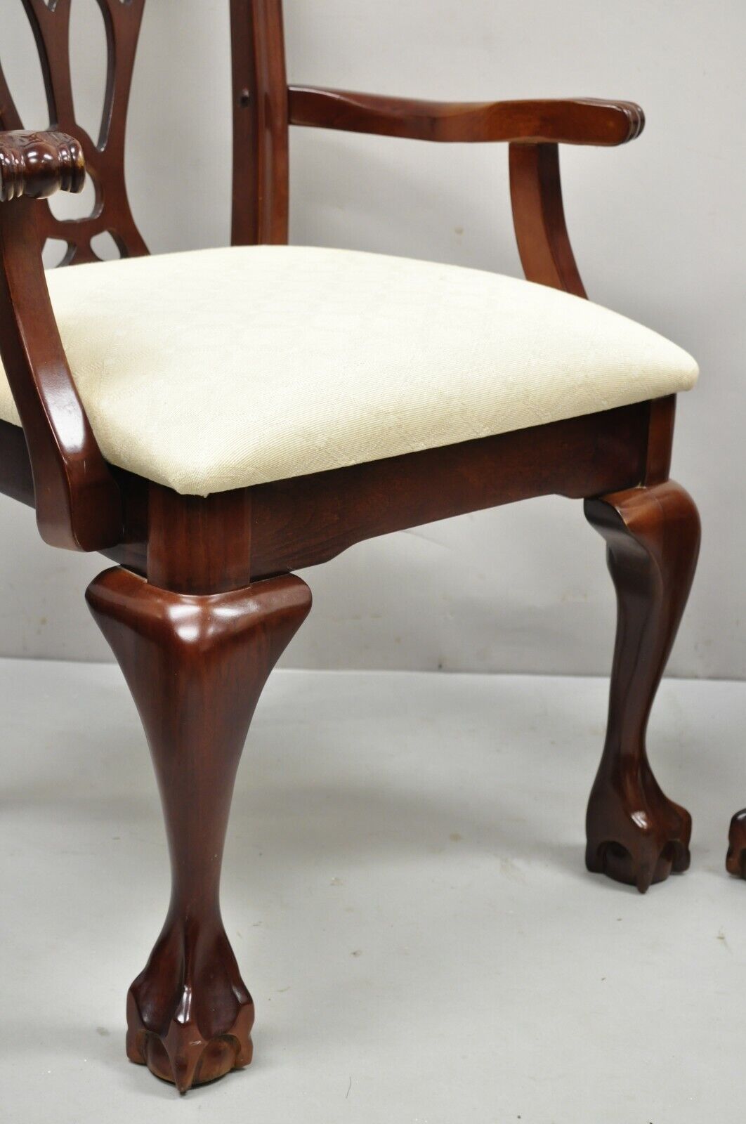 Vintage Chippendale Style Cherry Wood Dining Arm Chair by Master Design - a Pair