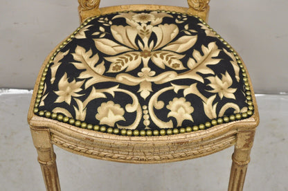 Vintage French Louis XVI Style Petite Carved Wood Cream Boudoir Vanity Chair
