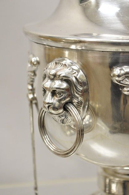 Antique English Regency Lion Head Paw Feet Silver Plated Samovar Warmer