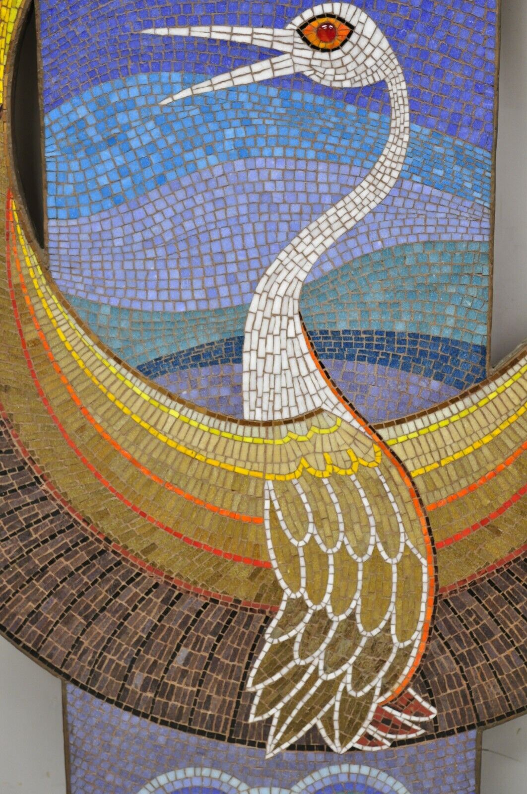 1960 Mosaic Tile Blue Orange Phoenix Bird Large Wall Art by Wilcke Smith