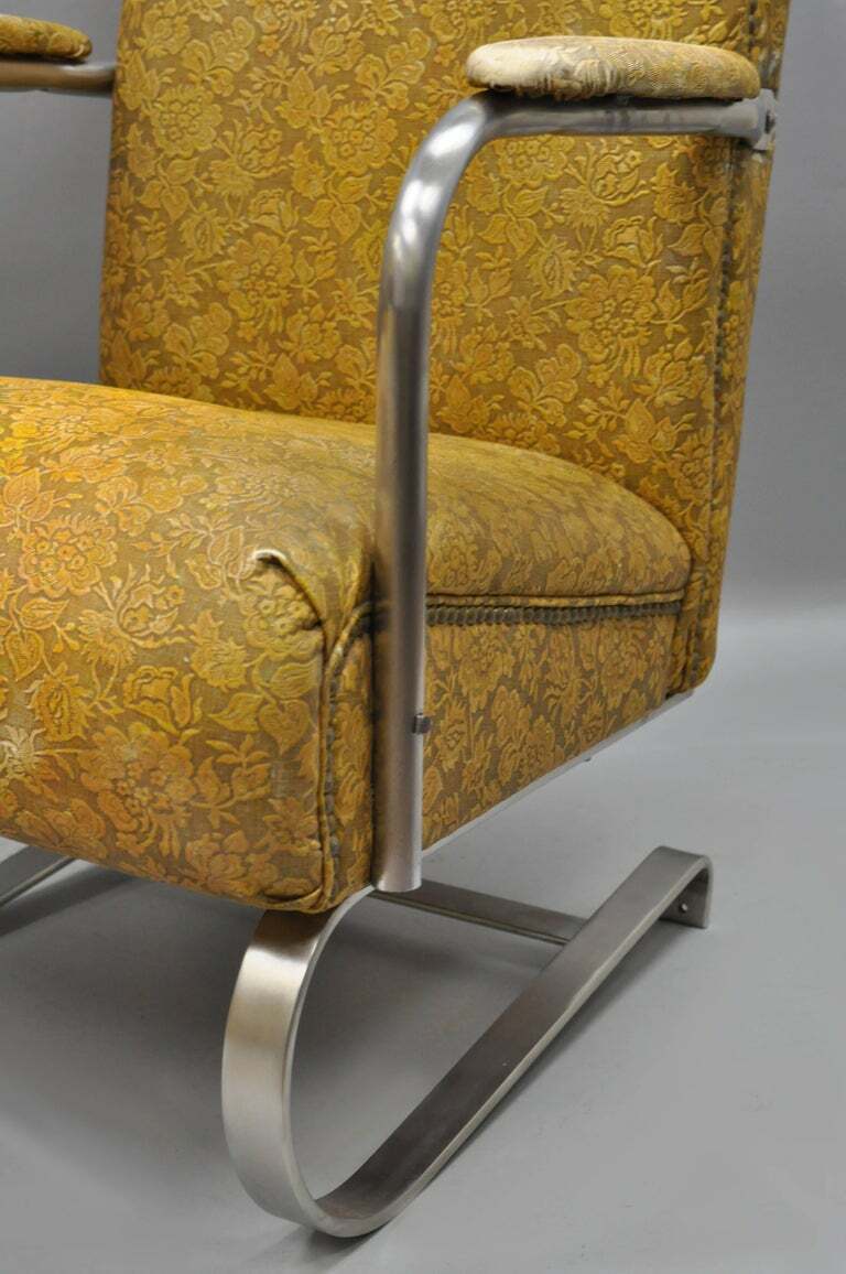 Pair of Lloyd Tubular Chrome Steel KEM Weber Style Art Deco Springer Arm Chairs