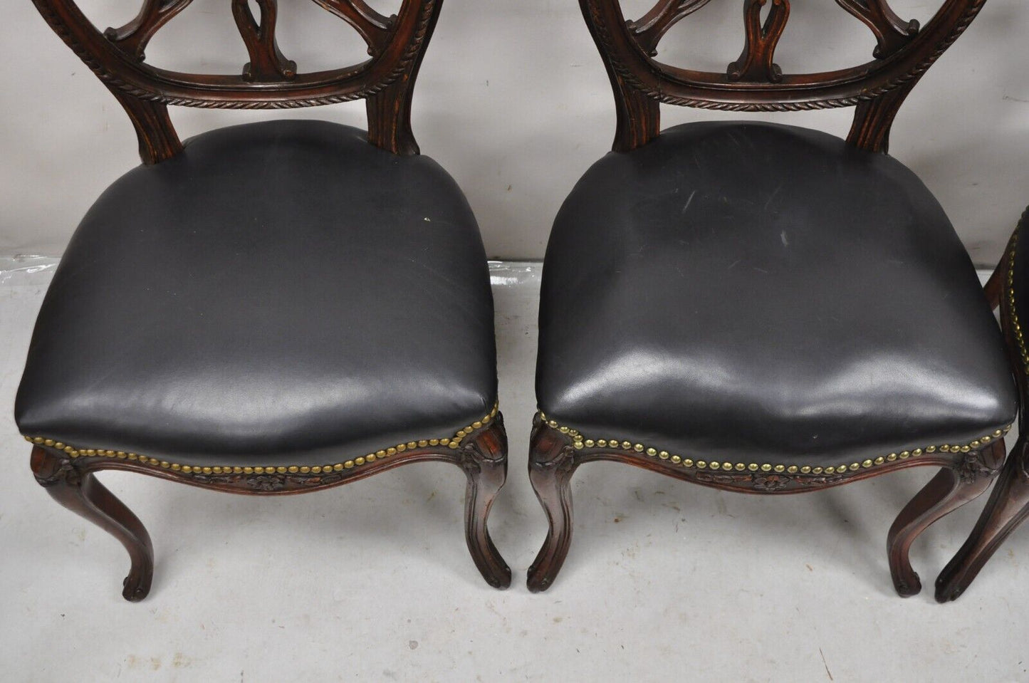 Antique Italian Neoclassical Pinwheel Carved Mahogany Dining Chairs - Set of 4