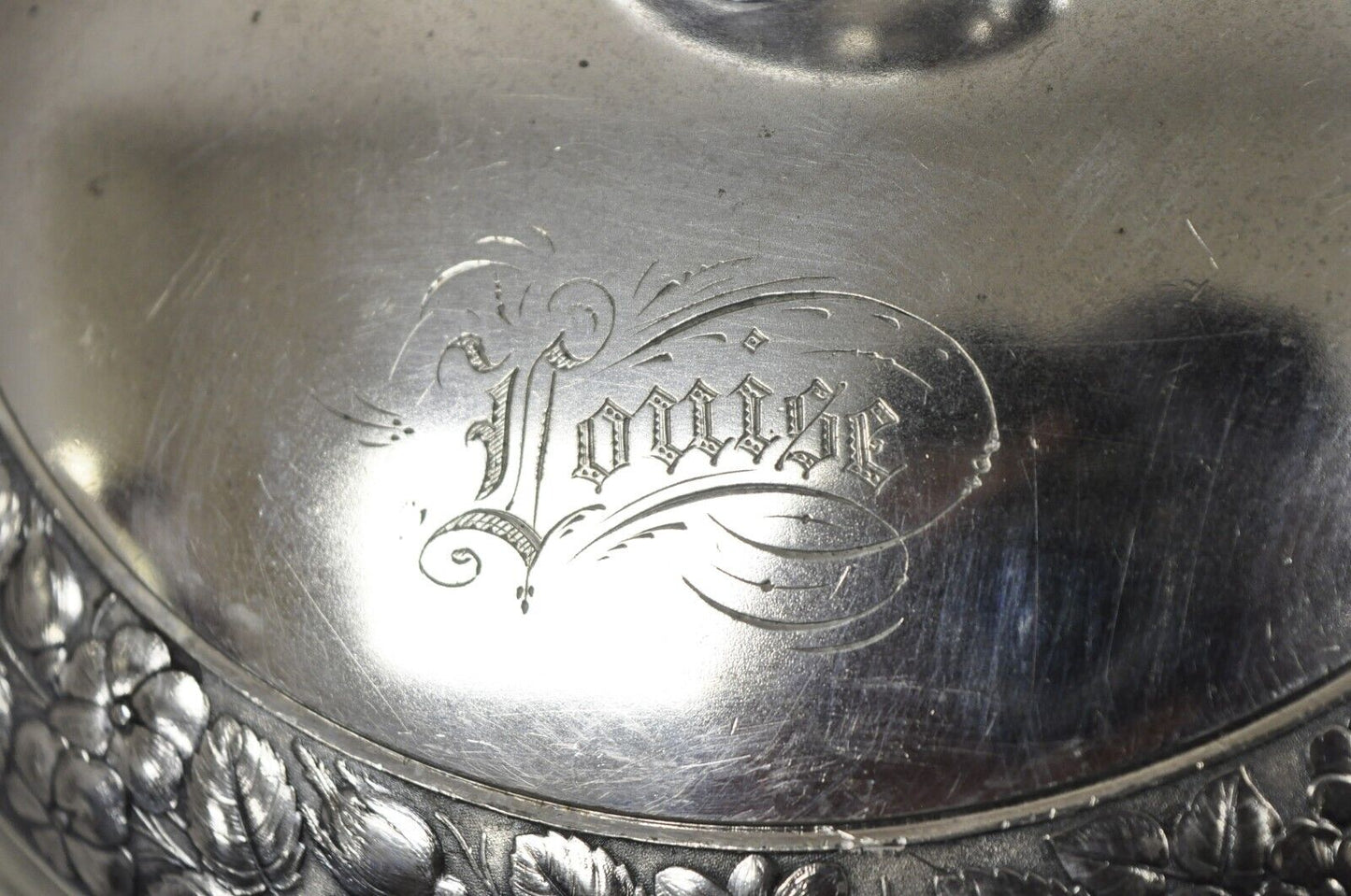 Antique Art Nouveau Silver Plated Lidded Soup Tureen engraved "Louise"