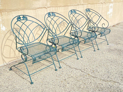 Vintage Woodard Wrought Iron Green Spring Bouncy Patio Dining Set - Set of 5