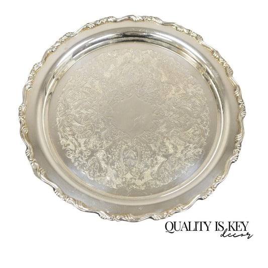 Vintage Oneida Georgian Scroll Silver Plated Round Etched Serving Platter Tray