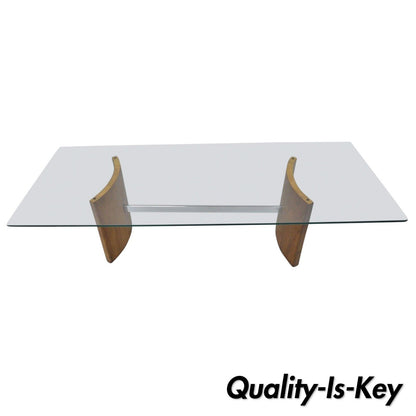 Vladimir Kagan Selig Danish Modern Propeller Coffee Table Walnut Chrome Glass