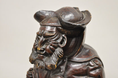 19th C. Black Forest Figural Wood Carved Night Watchman Lidded Tobacco Jar Box