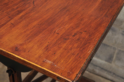 Antique American Industrial Oak Wood Adjustable Artist Drafting Table Work Desk
