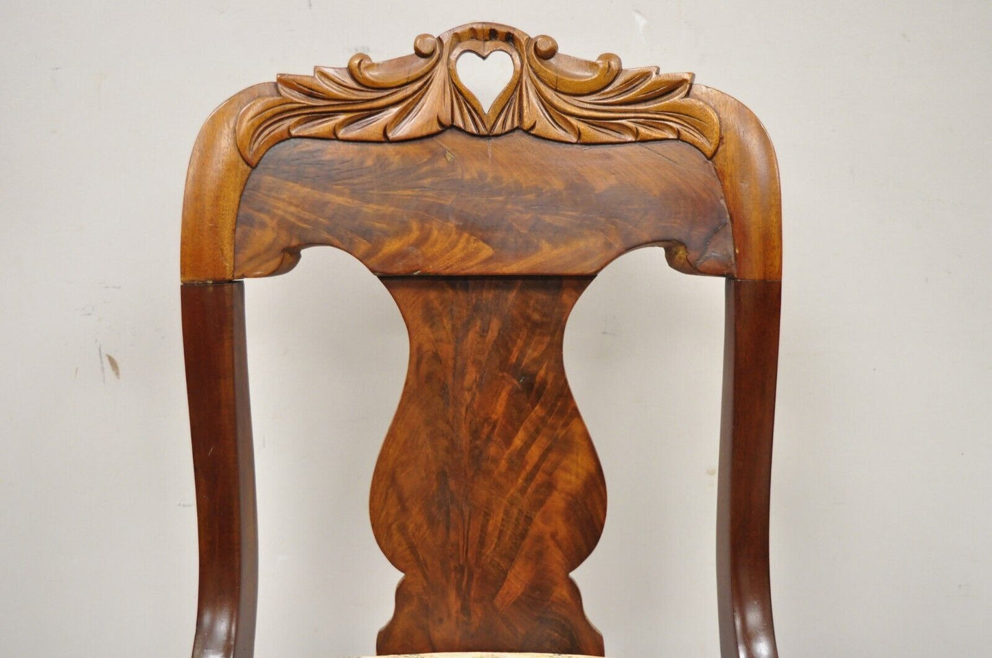 Antique American Empire Victorian Crotch Mahogany Carved Accent Side Chair