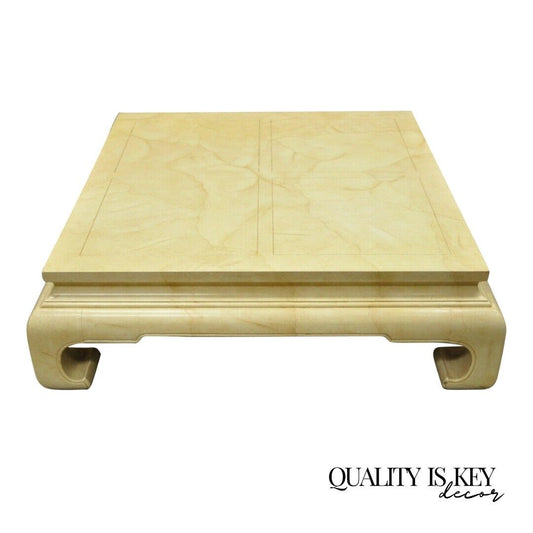 Henredon Ming Style Oriental Bone Parchment Lacquer 46" Square Coffee Table