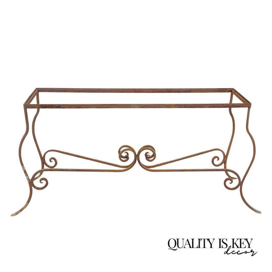 Antique Wrought Iron French Pastry Style Scrolling Garden Long Console Table