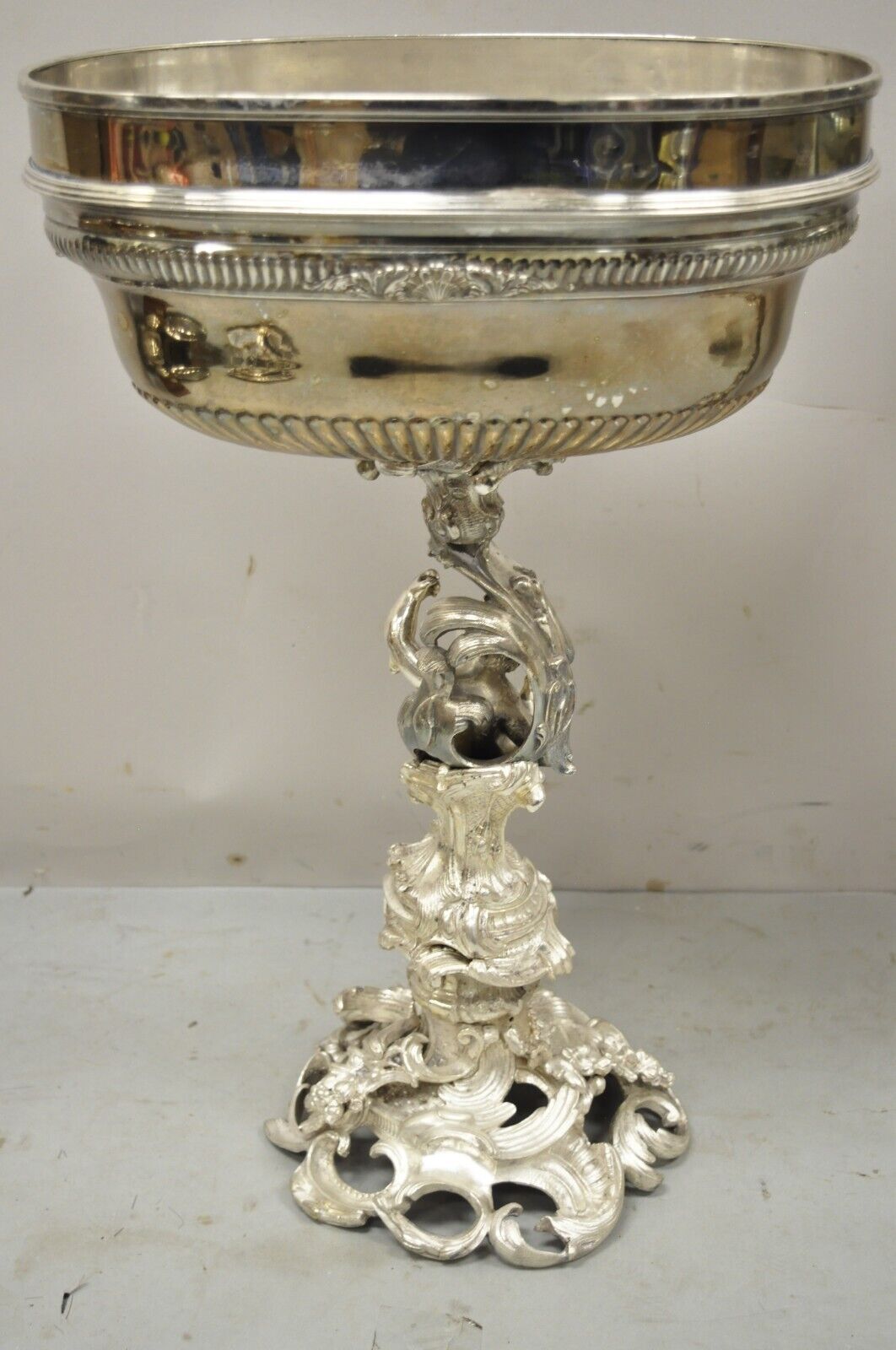 French Rococo Style Silver Plated Cherub Dome Centerpiece Fruit Bowls - a Pair