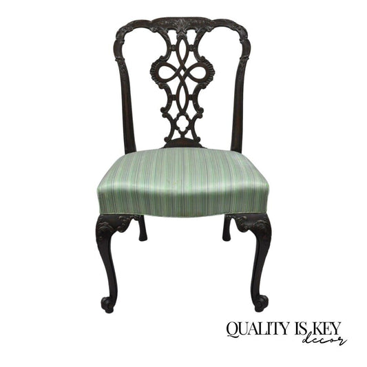 Antique Solid Mahogany Georgian Style Dining Side Chair Carved Ribbon Back C