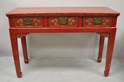 Vintage Chinese Red Lacquered 3 Drawer 45" Console Table Sofa Hall Table